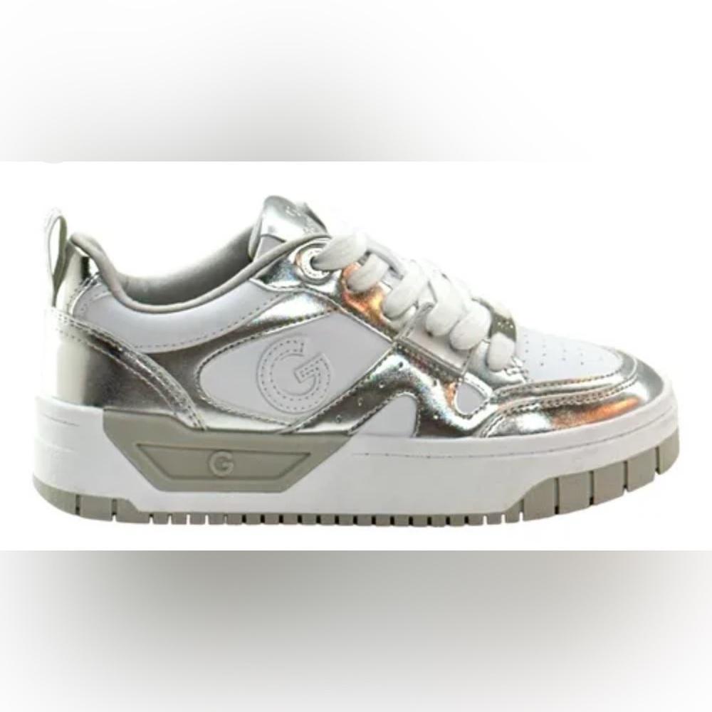 NWT GUESS Women's White and Silver Sneakers size: 10M - Picture 3 of 5